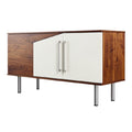 Moderne dressoir met houten afwerking en witte deuren