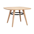 Eiken houten tafel met zwarte metalen ring en vijf poten