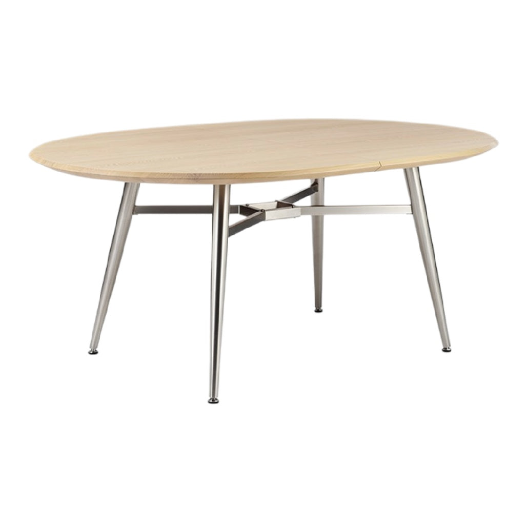 Eiken ovalen eettafel met metalen poten