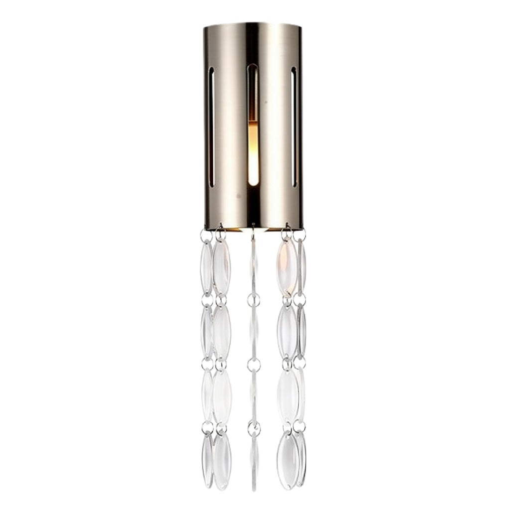 "Moderne Wandlamp met Kralenketting en Chroomafwerking"